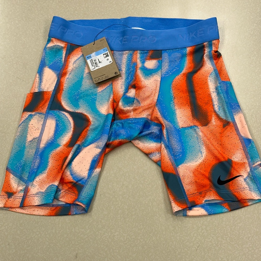 Nike Pro Compression Shorts Mens Medium Coral Blue Tight Fit Training Dri Fit *